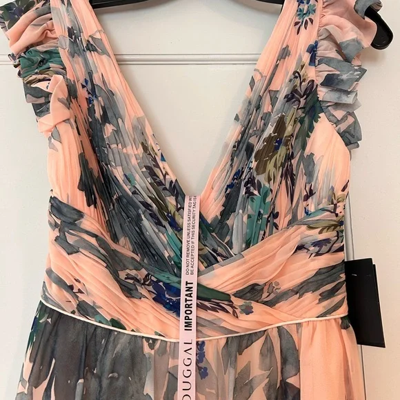 Floral Wrap Maxi Mac Duggal Dress in Peach and Blue - Picture 4 of 5